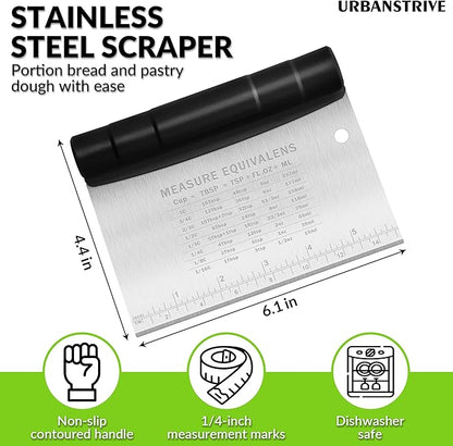 Urbanstrive Bench Scraper for Baking, Stainless Steel Dough Cutter and Scraper Tool Kitchen, Kitchen Scraper Food Scraper Tool Pizza Cutter Food Chopper, Multi-Purpose Kitchen Gadgets, Black - Image 2