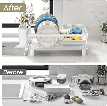 SNTD Dish Drying Rack - Small Dish Rack for Kitchen Counter, Stainless Steel Dish Drainer with Utensil Holder and Drainboard, 11" W x 15" L (White) - Image 8
