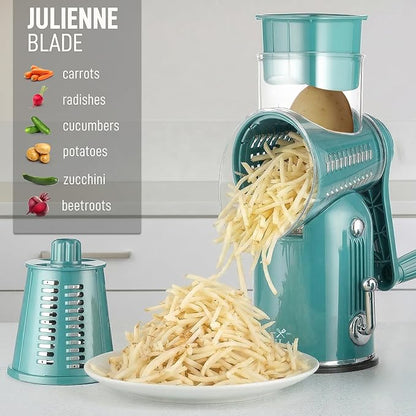 Zulay Kitchen Rotary Cheese Grater 5 Blade Cheese Shredder - Manual Hand Crank Cheese Grater With Reinforced Suction & 5 Interchangeable Drums - Easy to Use, Vegetable Chopper Round Mandoline Slicer - Image 7