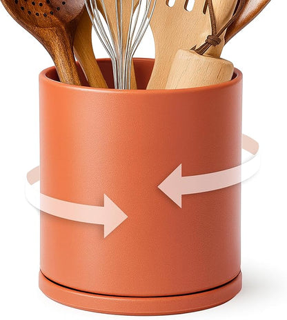 D'vine Dev 360° Rotating Utensil Holder – 7.2" Kitchen Utensil Crock for Countertop, Modern Cooking Tool Organizer for Kitchen Storage & Décor, Pumpkin, 72-X-E-2