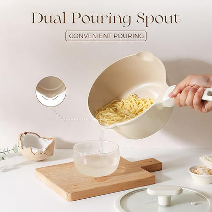 PRICUSIS Ceramic Nonstick Saucepan with Lid, 3 Quart Non Toxic Pot with Pour Spouts, Full Coated, 100% Dishwasher Safe, Induction Compatible & Oven Safe, PTFE PFAS & PFOA Free, Coconut White - Image 5