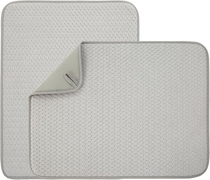2 Pack Microfiber Dish Drying Mat for Kitchen Counter,Ultra Absorbent Dish Drainer Mat ,Dish Drying Pad , Dish Rack Mat 20×15 Inch (Silver Gray)