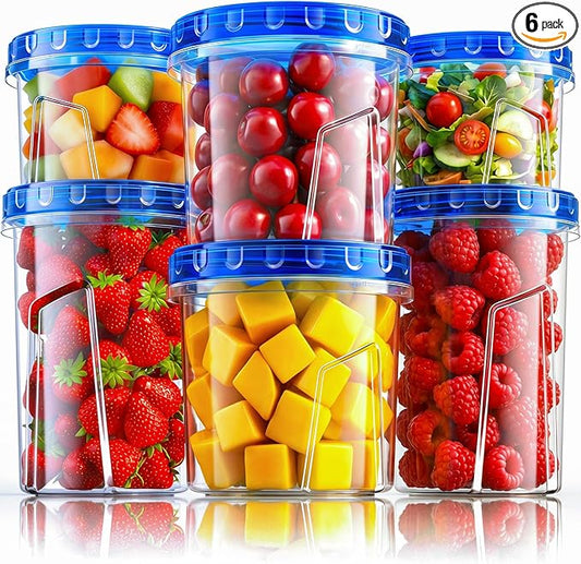 HOMETALL Freezer Storage Containers, [6 Pack- 33/24/17 OZ] Airtight Plastic Food Storage Containers with Twist Top Lids, Soup, Meal Prep Containers | BPA Free | Stackable | Leakproof | Microwave Safe