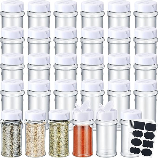 Eccliy 36 Pack 3 oz Clear Plastic Spice Jars with Label and Shaker Lids Empty Spice Bottles Seasoning Containers Seasoning Jars Shaker Condiment Pots for Pepper Herbs Powders (White) by Eccliy