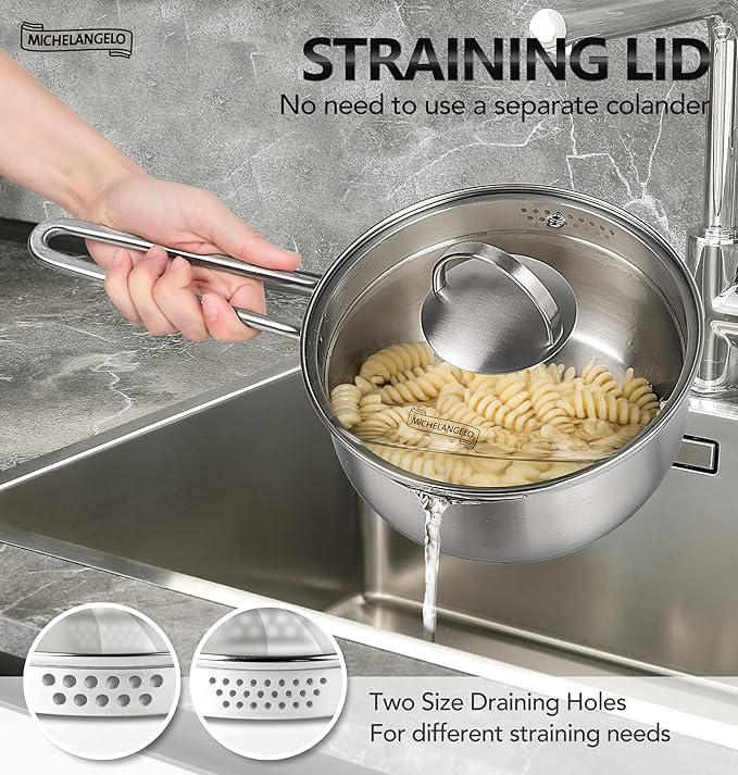 MICHELANGELO Stainless Steel Saucepan with Lid & Pour Spout 1QT & 2QT & 3QT, Tri-Ply Bottom Sauce Pan Set, Sauce Pot Set - 6 Pcs - Image 5