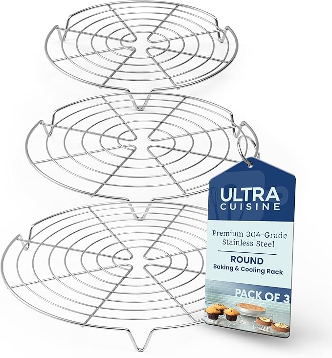 Ultra Cuisine 3 Set Round Cooling Racks for Cooking and Baking – Oven & Dishwasher-Safe, 100% Stainless Steel Steaming and Baking Rack - Fits Air Fryer, Pressure Cooker & Cake Pan (7.5, 9 & 10.5 Inch) by UltraCuisine