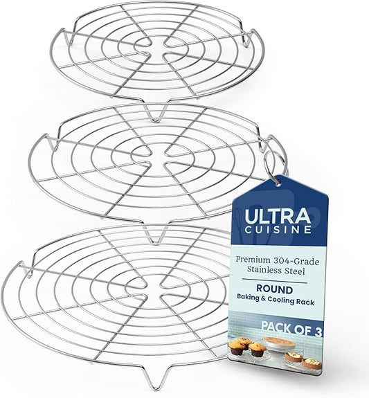 Ultra Cuisine 3 Set Round Cooling Racks for Cooking and Baking – Oven & Dishwasher-Safe, 100% Stainless Steel Steaming and Baking Rack - Fits Air Fryer, Pressure Cooker & Cake Pan (7.5, 9 & 10.5 Inch) by UltraCuisine