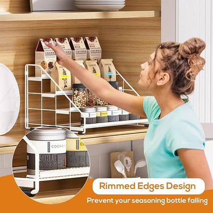 Spice Rack Organizer for Cabinet, 4 Tiered Spice Rack Organizer, Tiered Adjustable Spice Shelf for Kitchen (White-2Pcs) - Image 6