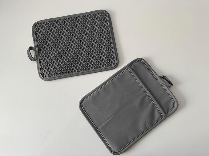 Oven Pot Holder with Pocket Cotton Heat Resistant Coaster Potholder Kitchen Hot Pad Oven Mitts for Cooking and Baking Square 7"x9" (Grey, Silicone) - Image 4