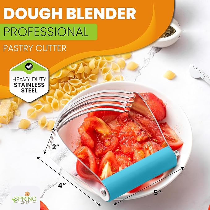 Spring Chef Large Dough Blender for Baking, Heavy Duty Dough Cutter Tool, Stainless Steel Puff Pastry Cutter Tool with Sharp Blades, Dishwasher Safe Manual Pastry Blender for Easy Mixing - Teal - Image 2