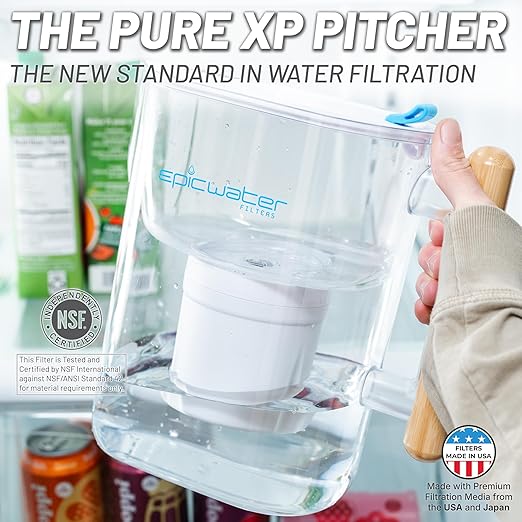 Epic Pure XP Water Filter Pitcher with Advanced CoreXchange™ Filter | NSF Certified | Removes PFAS, Lead, Chlorine & More | BPA-Free | Made in USA (White & Bamboo) - Image 2