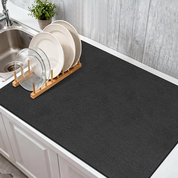 Findosom Dish Drying Mat, 16"x 24" Super Absorbent & Hide Stain Coffee Mat, Cuttable Drying Mat for Kitchen Counter, Coffee Bar Accessories, Under Dish Rack, Coffee Maker, Espresso Machine, Black-2 - Image 3