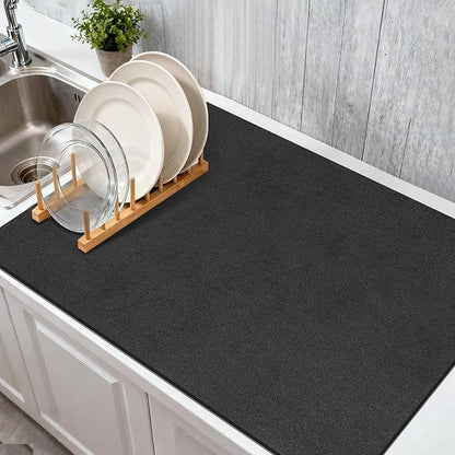 Findosom Dish Drying Mat, 16"x 24" Super Absorbent & Hide Stain Coffee Mat, Cuttable Drying Mat for Kitchen Counter, Coffee Bar Accessories, Under Dish Rack, Coffee Maker, Espresso Machine, Black-2 - Image 3