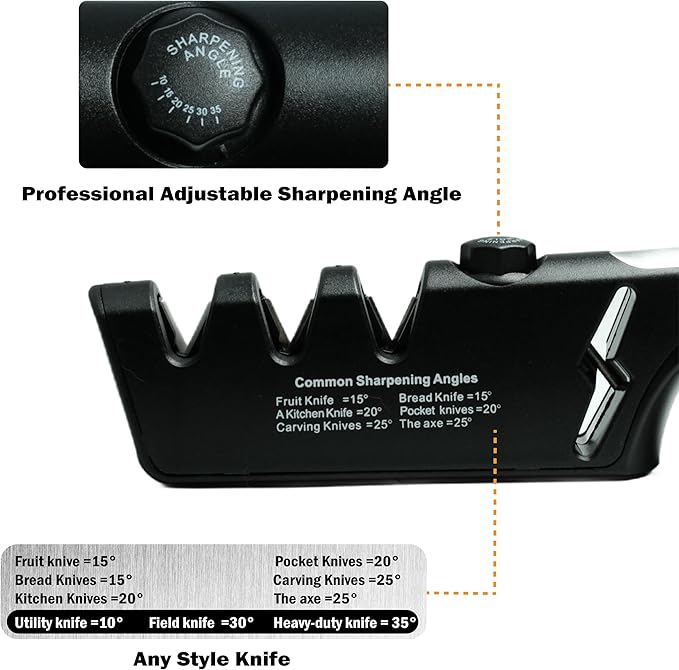 5-Angle Adjustable 10-35 Degree Professional 4-Stage Knife Sharpener, with Cut-Resistant Glove, with Scissors Grinding Slot - Multi-Purpose Precision Tool for Kitchen, Home, Outdoors (Black) - Image 2