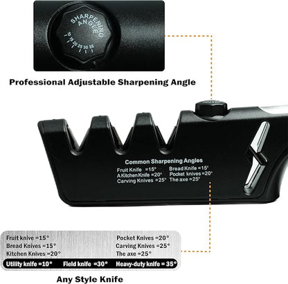 5-Angle Adjustable 10-35 Degree Professional 4-Stage Knife Sharpener, with Cut-Resistant Glove, with Scissors Grinding Slot - Multi-Purpose Precision Tool for Kitchen, Home, Outdoors (Black) - Image 2