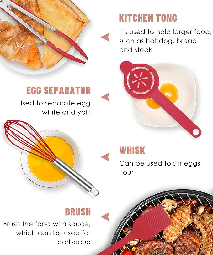 Pranski Kitchen Utensils Set-12 Pieces Silicone Cooking Utensils Set (Dishwasher Safe) 392°F Heat Resistant Spatula Set, Nonstick Cookware - Image 6