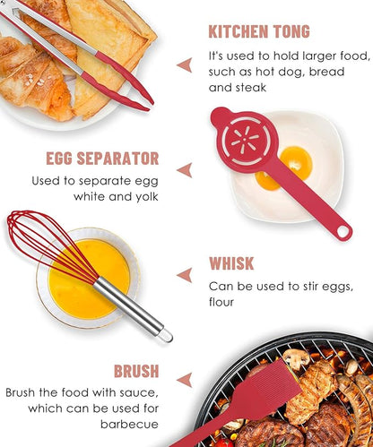 Pranski Kitchen Utensils Set-12 Pieces Silicone Cooking Utensils Set (Dishwasher Safe) 392°F Heat Resistant Spatula Set, Nonstick Cookware - Image 6
