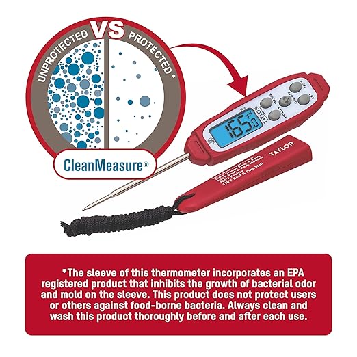 Taylor Digital Instant Read Meat Thermometer for GLP-1 High Protein Meal Prep – Waterproof Kitchen Probe for Chicken, Steak, Lean Cuts, Grill, BBQ – Fast Temperature Check, Blue Backlight Display, Red - Image 6