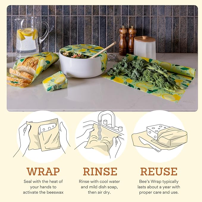 Bee's Wrap - Limited Edition - Beeswax Wraps for Food - Cut to Size 14x52" Beeswax Wrap Roll - Plastic Free Made in USA Reusable Natural Food Wrap - Fresh Squeeze Print - Image 4