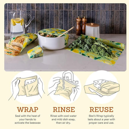 Bee's Wrap - Limited Edition - Beeswax Wraps for Food - Cut to Size 14x52" Beeswax Wrap Roll - Plastic Free Made in USA Reusable Natural Food Wrap - Fresh Squeeze Print - Image 4