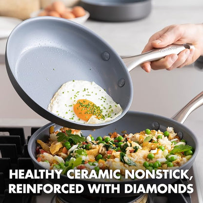GreenPan Lima Hard Anodized 8" 10" & 12" Frying Pan Skillet Set, Ceramic Nonstick, PFAS-Free Nontoxic Pots & Pans, Oven & Broiler Safe, Stainless Steel Handles, Cookware for Eggs & Omelet, Gray - Image 2
