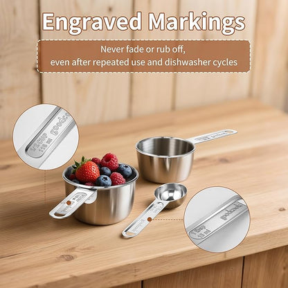 Measuring Cups and Spoons Set (8 Piece), Stainless Steel Measuring，4 Spoons, 4 Cups, Metal Measuring Cups for Cooking & Baking - Image 6