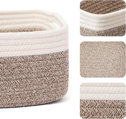 MiniArk Small Storage Baskets for Organizing | Closet Organizer Bins | Shelf Toy Basket | Woven Rope Baskets | Cube Decorative Box | Shallow Basket | 13x8.5x5.1” | 4 Packs White Brown