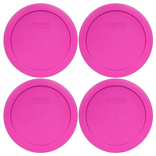 Pyrex 7201-PC 4 Cup Pink Food Storage Replacement Lids (4-Pack) - Made in USA by Pyrex