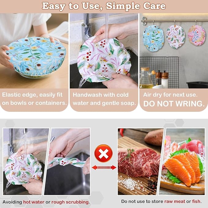 5-Size Reusable Beeswax Bowl Covers for Bread Proofing, Cotton Cloth Flexible Beeswax Wraps for Food Storage(Rainbow Floral) - Image 6