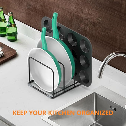 KORRTFID Kitchen Cabinet Organizer, 2PCS Steel Cookware Holder, Divided Holder with 3 Slots for Skillets Baking Tray and Chopping Board Rack - Pan Holder Storage (2.2 Inch Width Slots) - Image 5