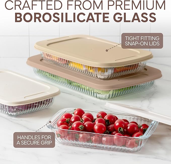 COOK WITH COLOR 8-Piece Deep Glass Baking Dish Set with Plastic Lids – Casserole and Food Storage Containers for Lasagna, Leftovers – Freezer-to-Oven, Microwave & Dishwasher Safe, Brown - Image 5