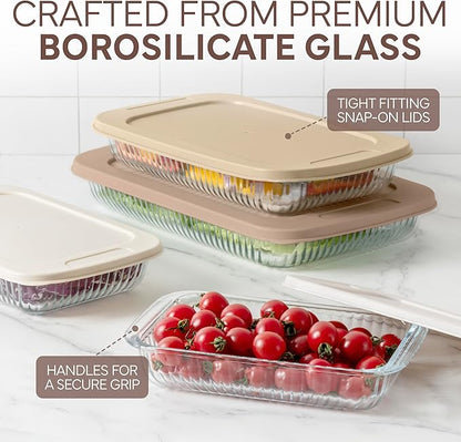 COOK WITH COLOR 8-Piece Deep Glass Baking Dish Set with Plastic Lids – Casserole and Food Storage Containers for Lasagna, Leftovers – Freezer-to-Oven, Microwave & Dishwasher Safe, Brown - Image 5