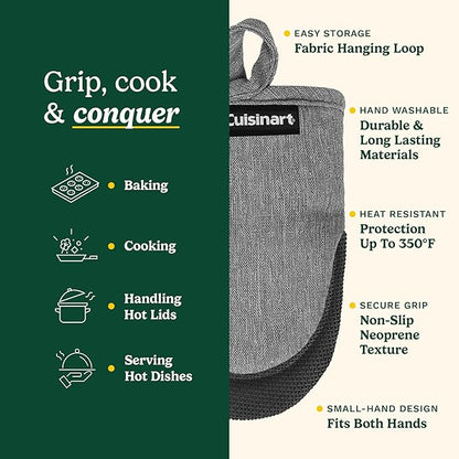 Cuisinart Mini Oven Mitts – 5.5” x 7” Heat-Resistant Kitchen Mitts for Oven with Non-Slip Neoprene Palm, Cotton Filling, and Fabric Loop – Durable Oven Mitt Set for Cooking & Baking (Chambray) - Image 5