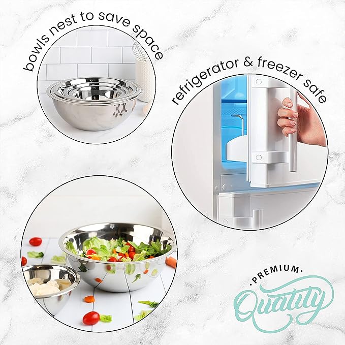 WHYSKO Meal Prep Stainless Steel Mixing Bowls Set, Home, Refrigerator, and Kitchen Food Storage Organizers | Ecofriendly, Reusable, Heavy Duty (Black) - Image 7