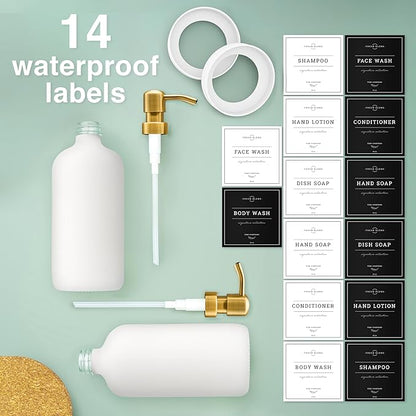 Vine Creations Glass Soap Dispenser, 2 Pack Kitchen Soap Dispenser Set with Stainless Steel Pump, 16 oz Dish Soap and Hand Soap Dispensers for Bathroom with Waterproof Labels (White) - Image 4