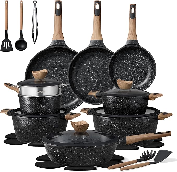 CAROTE 26PCS Pots and Pans Set Non Stick, Cookware Set Pots and Pans Induction Cook Ware, Nonstick Kitchen Cooking, PFOA Free, Black by CAROTE