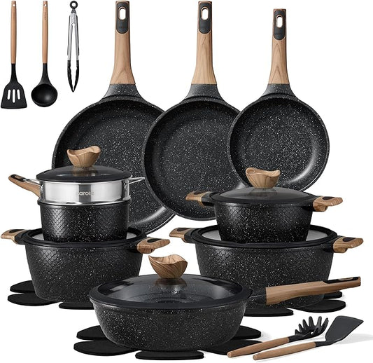 CAROTE 26PCS Pots and Pans Set Non Stick, Cookware Set Pots and Pans Induction Cook Ware, Nonstick Kitchen Cooking, PFOA Free, Black by CAROTE