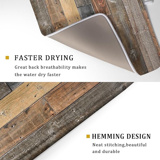 Giwawa Wood Grain Dish Drying Mat for Kitchen Countertop, Rustic Wooden Board Dish Drainer Mats, Vintage Country Style Barnwood Absorbent Reversible Microfiber Dish Drying Pad, 18x24 inch Large
