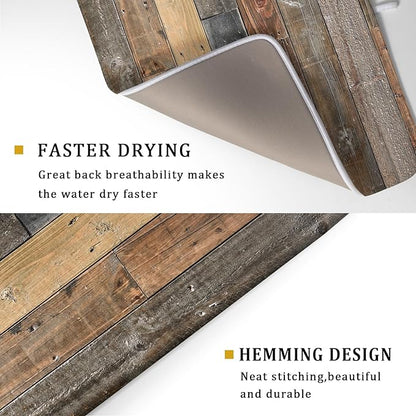 Giwawa Wood Grain Dish Drying Mat for Kitchen Countertop, Rustic Wooden Board Dish Drainer Mats, Vintage Country Style Barnwood Absorbent Reversible Microfiber Dish Drying Pad, 18x24 inch Large
