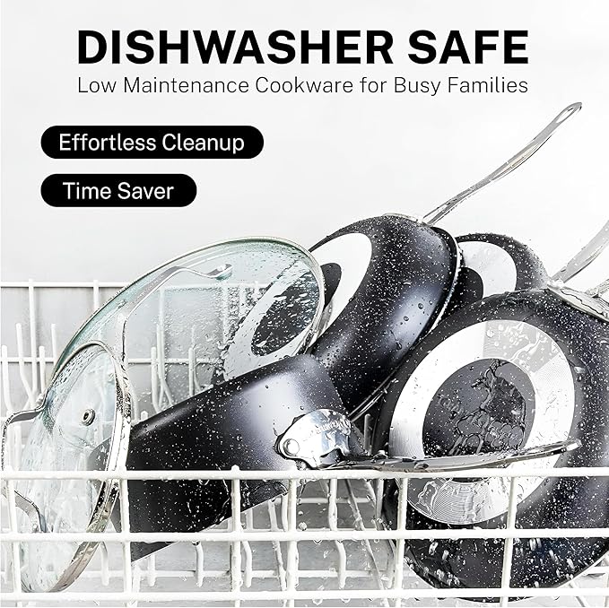 Granitestone 20 Pc Pots and Pans Set Nonstick Kitchen Cookware Set with Frying Pan, Bakeware & Steamer, Diamond Infused, Non Toxic PFOA PFOS Free, Metal Utensil Safe, Oven & Dishwasher Safe, Black - Image 6