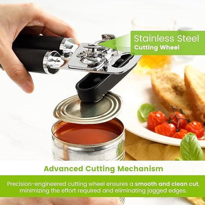 Spring Chef Stainless Steel Can Opener - Manual with Soft Grip Handles, Easy Turn, Heavy Duty Hand Can Openers for Seniors with Smooth Edge - Magnetic Lid Remover - Black - Image 6