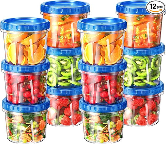 BiuLeon 12 Pack-24 oz Freezer Storage Containers, Plastic Food Storage Containers with Twist Top Lids, BPA Free and Reusable Soup Containers with Lids, Leakproof/Microwave/Dishwasher Safe by Unknown