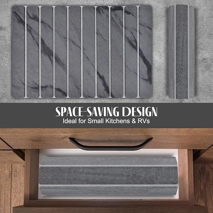 Large Stone Dish Drying Mats for Kitchen Counter, 24"(L)×16"(W) Marble, Drying Collapsible Dish Drying Mat, Eco-Friendly Absorbent Diatomaceous Earth Mats for Dishes Bottles Cups - Dark Grey - Image 4