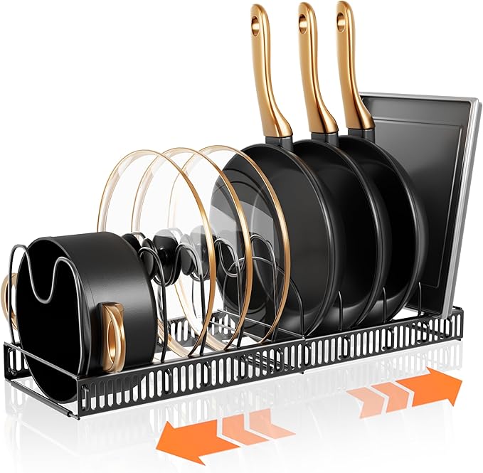 Pots and Pans Organizer Rack for Under Cabinet Expandable Pot Lid holders inside Organizer 10 Adjustable Divider Pan organizer 11.81''-22.85'' Pan lid organizer for cabinet Organizer for Bakeware by Unknown