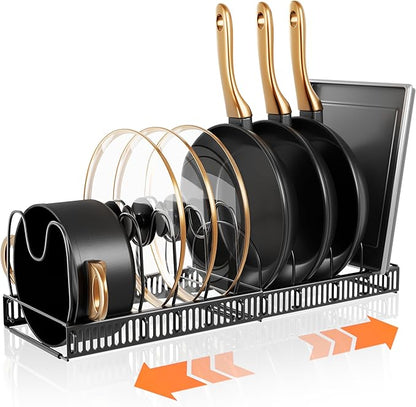 Pots and Pans Organizer Rack for Under Cabinet Expandable Pot Lid holders inside Organizer 10 Adjustable Divider Pan organizer 11.81''-22.85'' Pan lid organizer for cabinet Organizer for Bakeware by Unknown