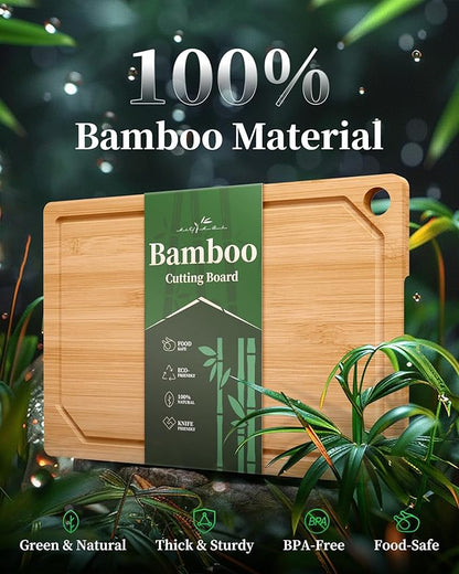 Kitsure Bamboo Cutting Board Set - Multi-Sizes Wooden Cutting Boards for Kitchen, Convenient Kitchen Essentials with Deep Juice Grooves, Cutting Board for Chopping & Serving, 2 Pack, Natural - Image 4