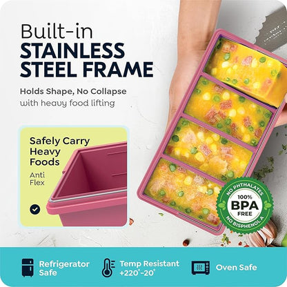 1 cup Silicone Freezer Trays with Lids, Soup Container Style Ice Cube Trays, Easily prepare portioned meals, Ideal for storing soups, pasta, sauces, and leftovers; dishwasher oven safe - 2-pack