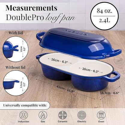Dutch Oven For Sourdough Bread Baking – Enamelled Cast Iron Bread Loaf Pot – 500°F Oven Safe Non Stick Bread Pot – Double Round Loaf Space, 16.5cm Diameter, Dark Blue, – by Nuovva - Image 2