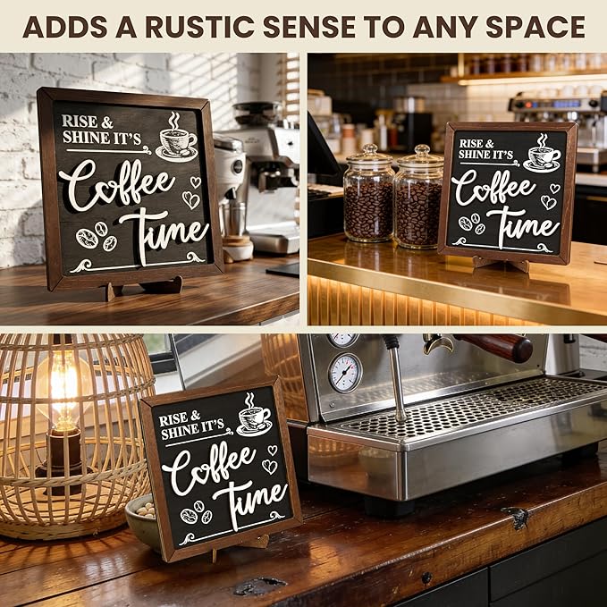 Woodamore Vintage Coffee Signs For Coffee Station Decorations - Coffee Bar Decor Accessories, Wood Farmhouse Cafe Signs For Kitchen Table Top Decor - Image 4