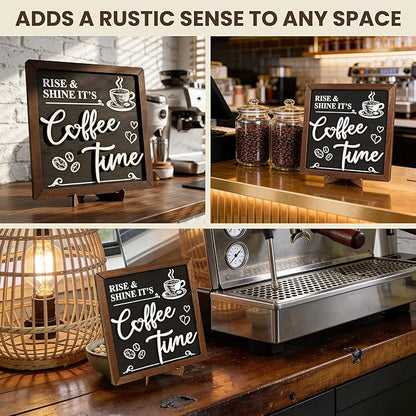 Woodamore Vintage Coffee Signs For Coffee Station Decorations - Coffee Bar Decor Accessories, Wood Farmhouse Cafe Signs For Kitchen Table Top Decor - Image 4